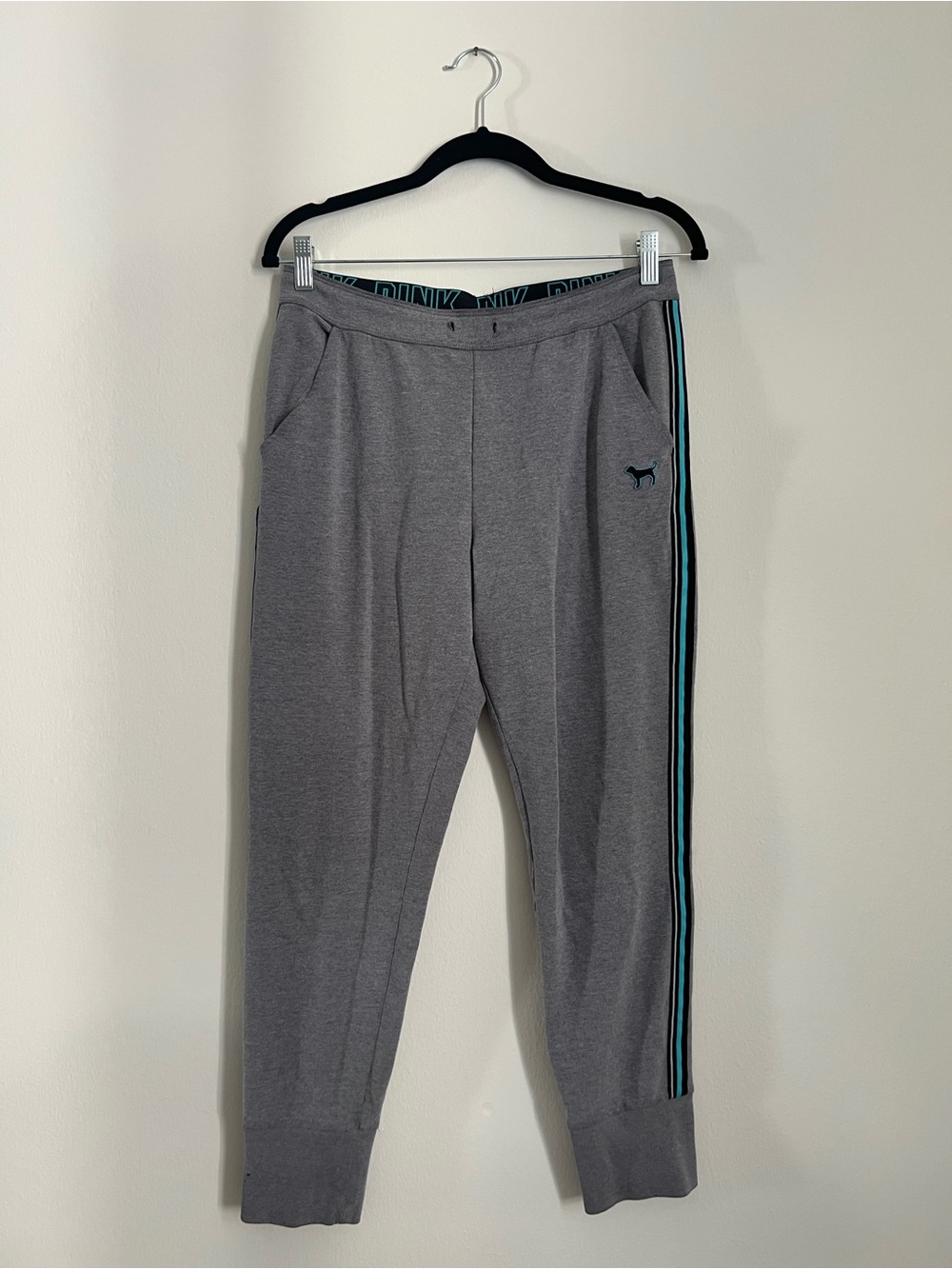PINK Victoria's Secret Gray Joggers with Teal Accent Stripe